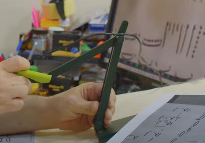 Instructor using document camera for calligraphy demonstration